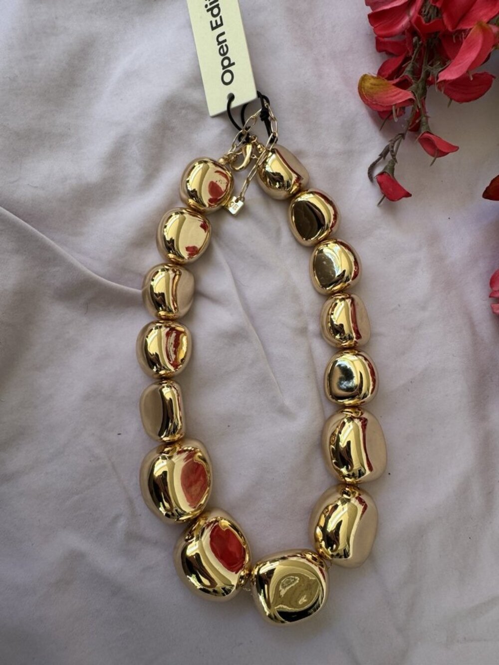 Open Edit Nordstrom Gold Tone Chunky Puffy Pebble Bead Collar Necklace 20" NEW - Picture 3 of 8